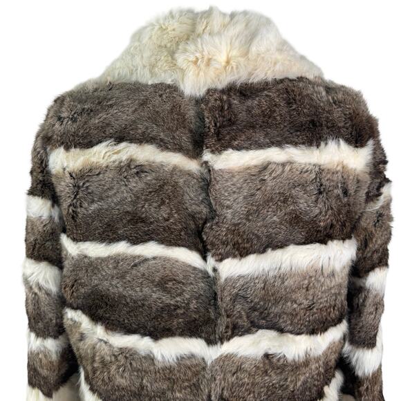 VINTAGE 60s/70s Striped Rabbit Fur Coat M/L - Totally Wearable! - Picture 4 of 15